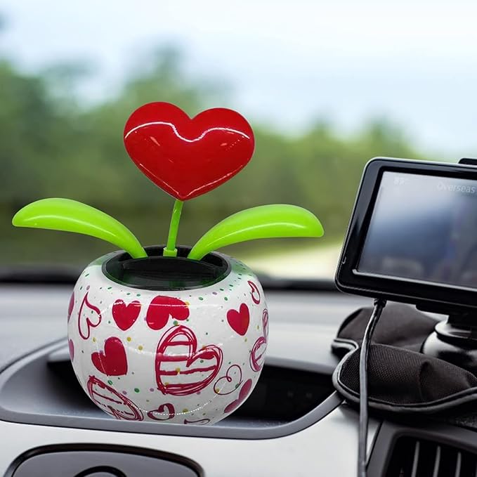 Red Solar Powered Dancing Figurines Toy - Solar Dance Flower, Heart Swing Dancing Flower in Pots, Shaking Head Ornament Car Dashboard Decoration Gift for Fun and Relaxation, Learning and Education