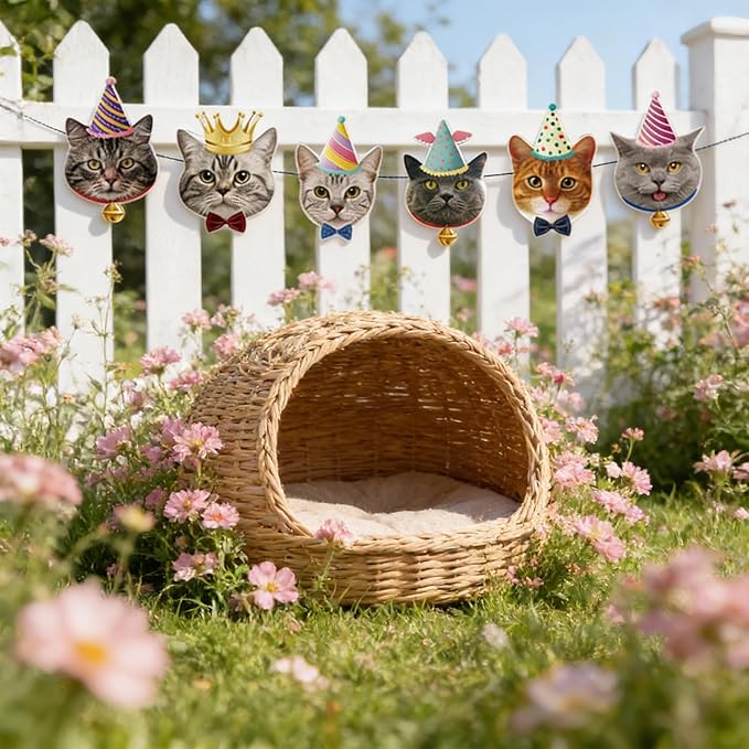 Cat Banner Decor, Cat Birthday Party Decorations Backdrop for Kids Girls Boys Animal Theme Party Supplies, Cat Hanging Paper Garland Sign for Party Photo Prop Room Decor