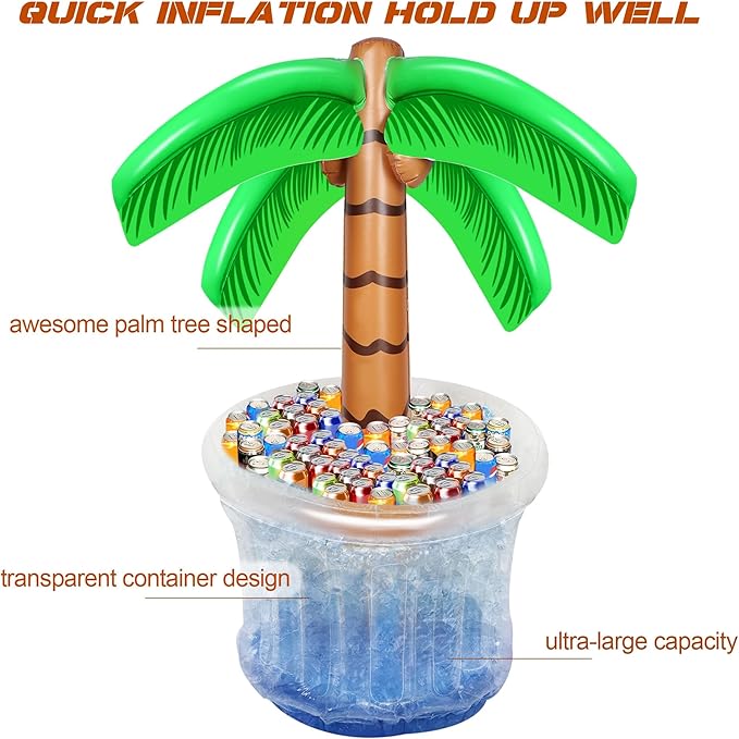 Zcaukya Inflatable Palm Tree Cooler, 60" Blow Up Palm Tree Cooler for Tropical Party Decorations, Hawaiian Party Supplies Pool Decorations
