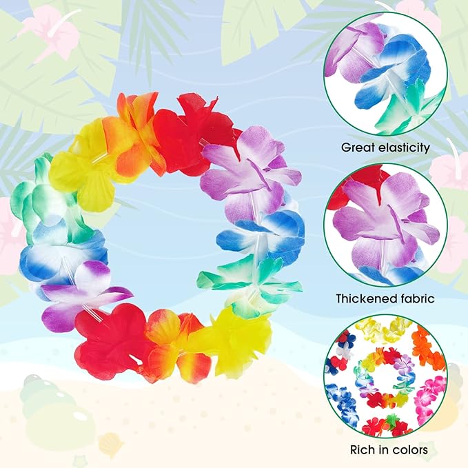 Hawaiian Leis Luau Party Decorations Set, 54Pcs Hawaiian Luau Party Supplies Flower Leis Necklaces Headbands Wristbands Grass Hula Skirt Lays Tropical Summer Beach Birthday Holiday Party Favors