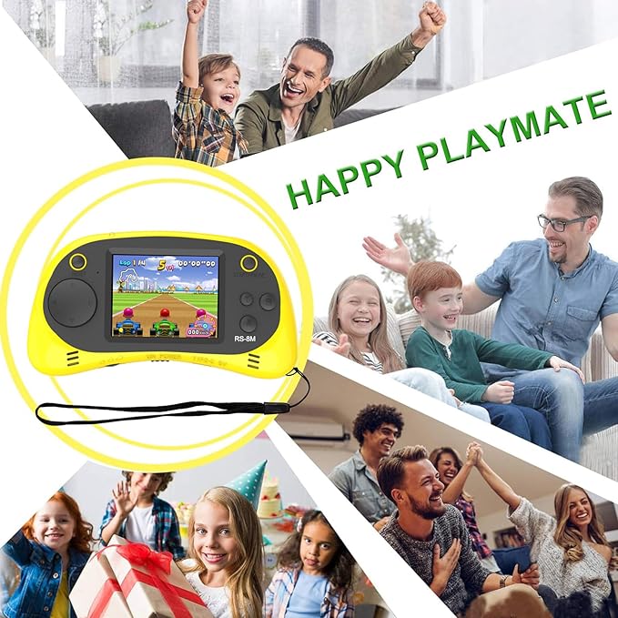 EASEGMER 16 Bit Kids Handheld Games Built-in 220 HD Video Games, 2.5 Inch Portable Game Player with Headphones - Best Travel Electronic Toys for Kids Age 3-10 Years Old Children (Yellow)