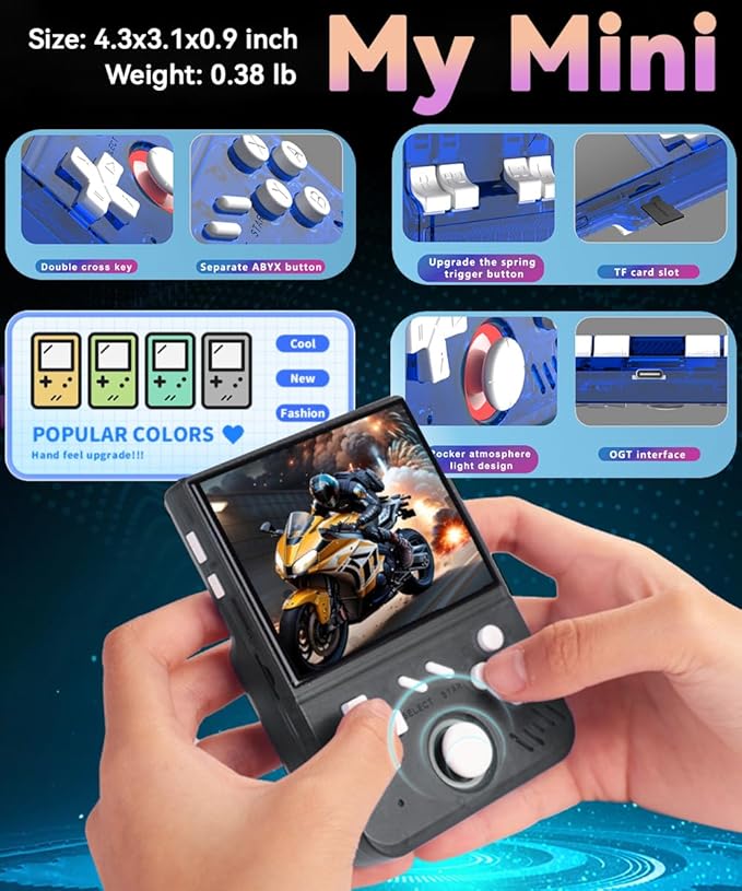 My Mini Handheld Game Console 3.5-in 640*480 IPS OCA Screen RK3326 4000mAh with Portable Case Black Transparent-64GB