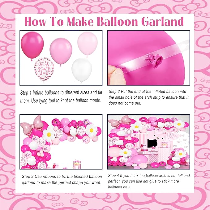 126 Pcs Pink Balloon Garland Arch Kit, Hot Pink Rose Red Balloons For Cartoon Themed Birthday Party Decorations Girls Kids Gatherings Party Supplies