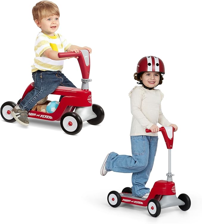 Radio Flyer Scoot 2 Scooter, Blue, for Kids Ages 1-4, Ride On Toy or 4-Wheel Kids Scooter, Durable Wheels and Frame, Converts Easily with Flip Deck, Toddler Ride On Toys (Amazon Exclusive)