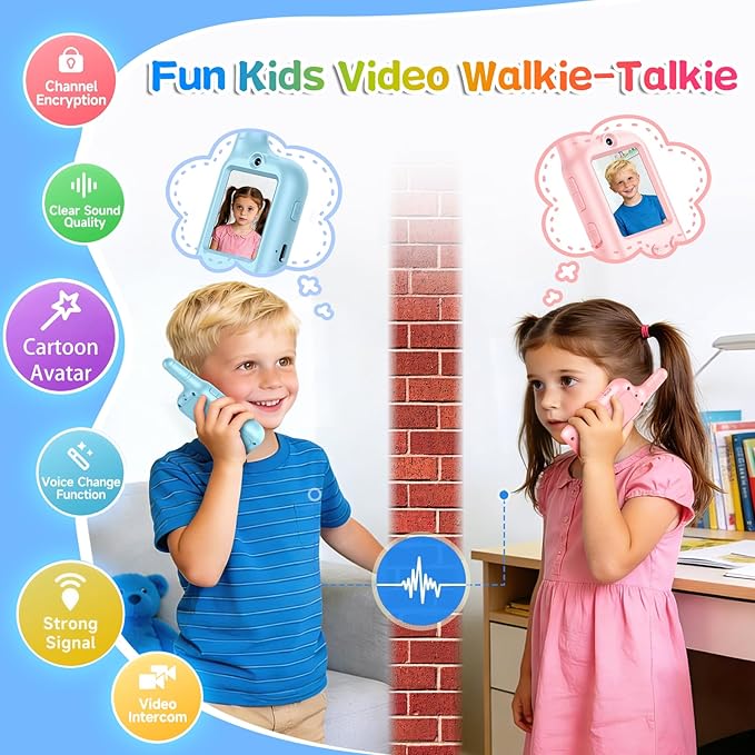 Video Walkie Talkies for Kids – Rechargeable Kids Walkie Talkies 2 Pack with Voice Changer & Cartoon Avatar, 1000 ft Range, Fun Toys for Outdoor Camping, Hiking, Birthday Gift for Boys Girls Ages 3-12