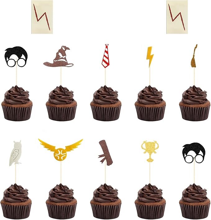 22 PCS Wizard Birthday Cupcake Topper Decorations, Wizard Party Supplies, Glitter Themed Cake Decorations