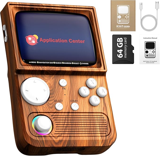 R36T Retro Gaming Console, 3.5'' IPS Screen, Open Source System Support WI-FI Download Multiple Emulator, WiFi Networked Fighting, Portable Gaming Player for Travel with Portable Case(Wood Brown)