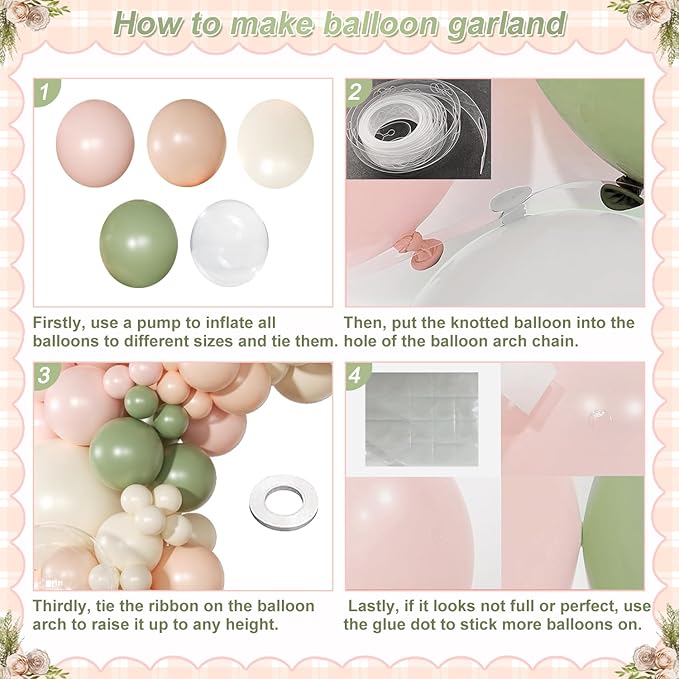 Pink and Sage Green Balloon Arch Kit 131 Pcs Dusty Pink Green Balloons Different Size for Wedding Birthday Baby Shower Gender Reveal Decorations