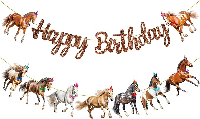 Horse Happy Birthday Banners Horse Birthday Party Decorations 2PCS Racing Horse Banner Horse Birthday Party Supplies for Western Horse Themed Baby Shower Supplies