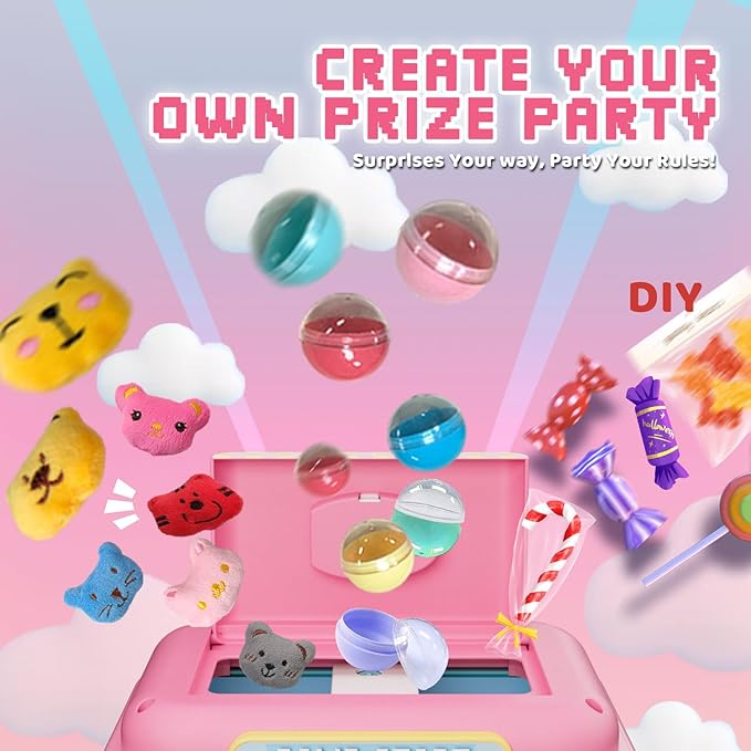 Mini Claw Machine for Kids, Pixel Art Rabbit Vending Machine Toys for Girls, Candy Claw Machines with Plush and Capsule Toy for Age 3+, Birthday Party for 3-8 Years Old Kid