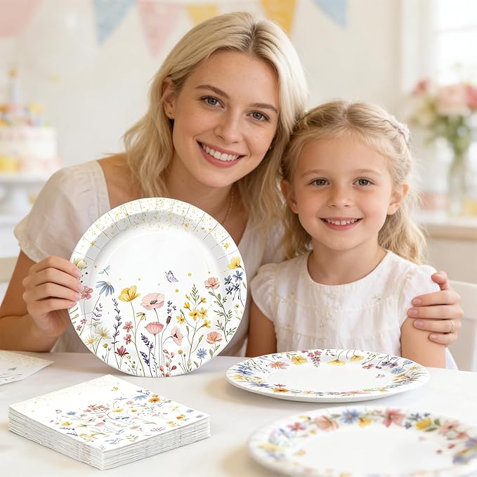 40 Pcs WildFlower Plates and Napkins Tableware Sets for WildFlower Party Decorations, Flower Birthday Decorations Which Can Serve 20