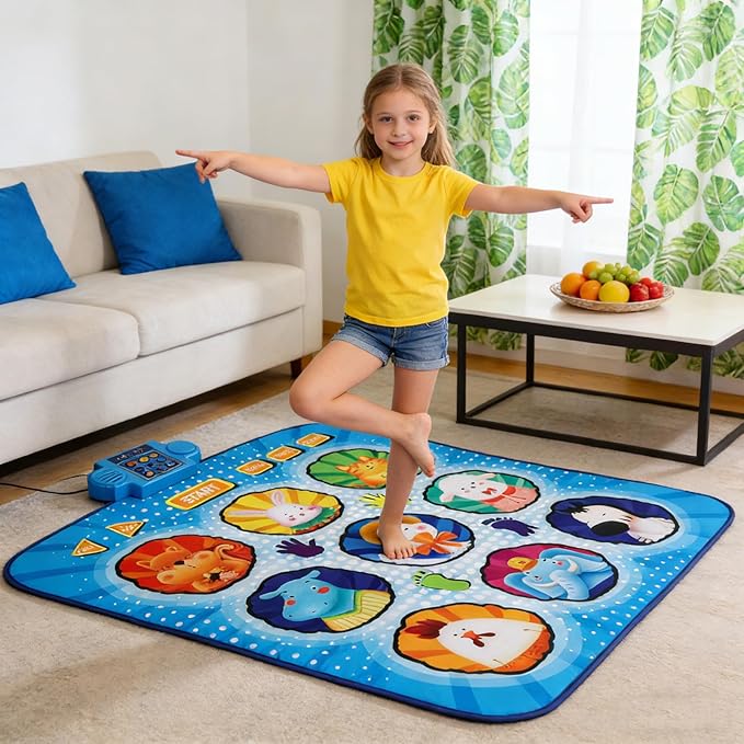 SUNGOOYUE Dance Pad, Electronic Music Mat with 80 Sounds Foldable Non Slip Playmat for Kids Adults Gift for for 3 to 12 Years Old Girls Birthday Toys Gifts (Blue)
