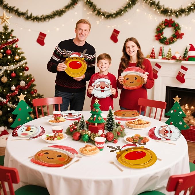 60 Pcs Christmas Plates, Including Gingerbread Santa Snowman Reindeer Plates for Merry Christmas Decorations Xmas Winter Holiday Party Supplies
