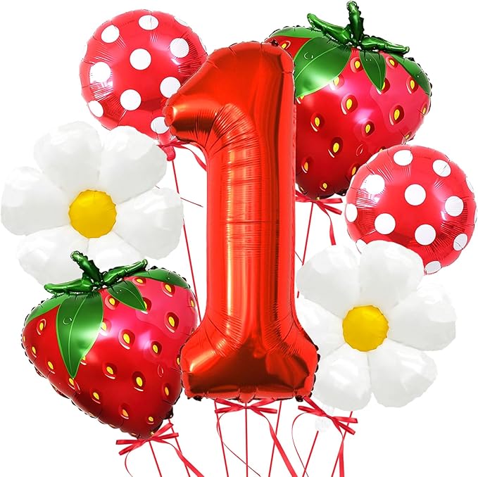 Strawberry Balloons Berry First Birthday Decor, 40 Inch Mylar Red One Balloons, Strawberry Balloon for Berry First Birthday Balloons for Girls, Strawberry 1st Birthday Decorations
