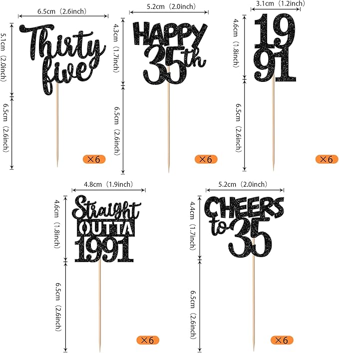 30PCS Black 35th Birthday Cupcake Toppers Glitter Thirty Five Happy 35 Straight Outta 1991 Cupcake Picks for Cheers to 35 Years 35th Birthday Anniversary Party Cake Decorations Supplies