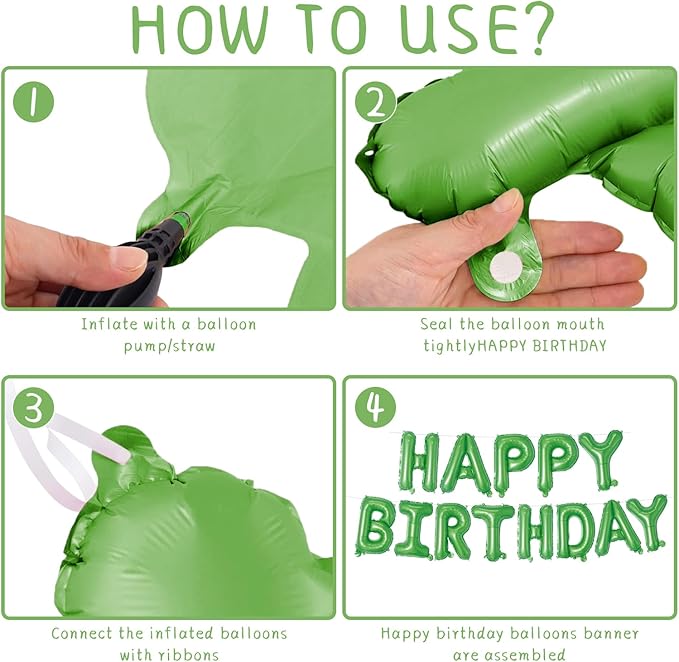 Green Happy Birthday Balloons Banner 16 Inch Mylar Foil Letters, Inflatable Party Decor and Birthday Decorations for Women, Men, Boys & Girls Kids and Adults, Reusable, Party Supplies