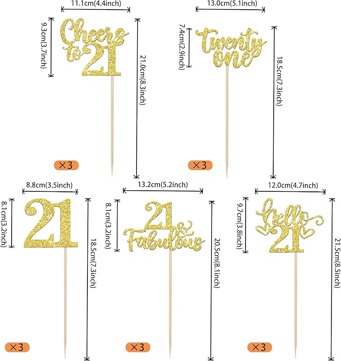 15PCS Happy 21st Birthday Centerpiece Sticks Hello 21 Fabulous Table Flower Centerpieces Sticks Twenty One Sweet Cheers to 21 Years Floral Decoration for 21st Birthday Party Centerpieces Sticks Gold