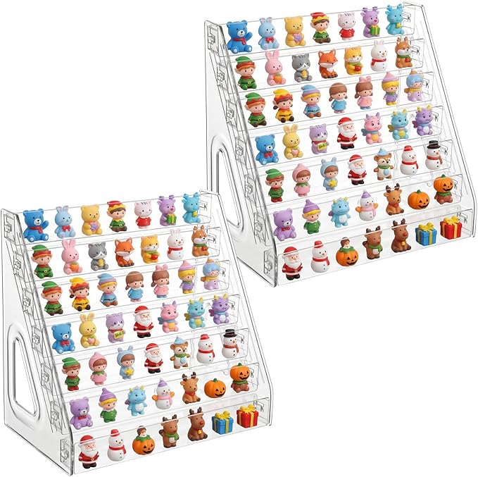 2 PCS Clear Acrylic Display Case for Collectibles 7 Layer Mini Action Storage Organizer Figure Display Case Box Tiered Minifigure Display Cabinet Figurine Display Shelf Fit for Funko Pop Mini Toys