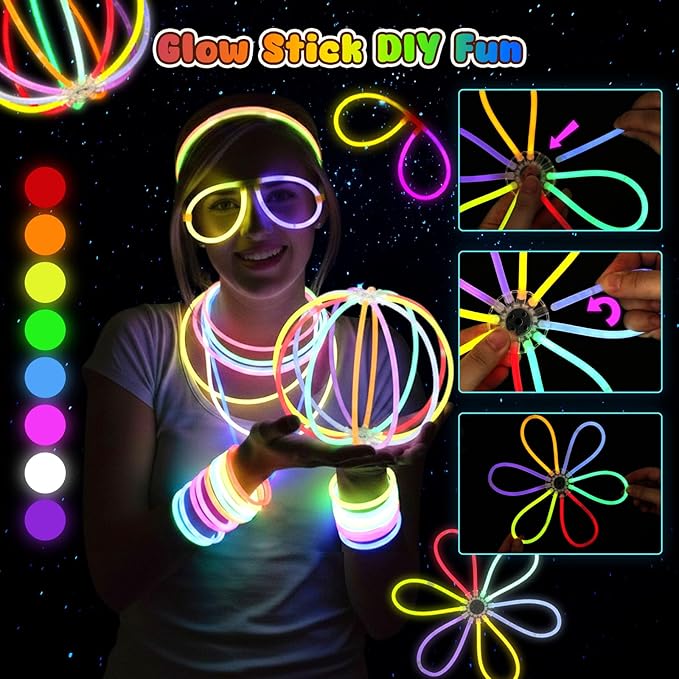 LovesTown 260PCS Glow in the Dark Party Supplies for Kids Adults, Light up Party Favors with LED Glasses Glow Sticks Finger Lights Light up Rings for Easter Basket Stuffers Raves Accessories