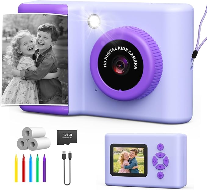 Kids Camera Instant Print, 20MP 1080P Video Instant Print Camera for Kids with 32GB SD Card, 240 Photos Printing, Face Recognition, ABS Durable, Christmas Birthday Gifts for Ages 3-12