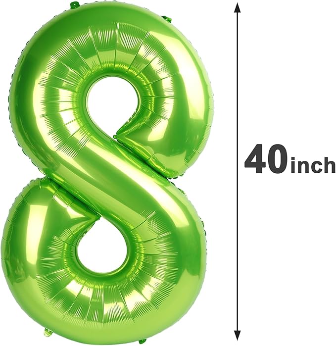 Light Green Foil Number 8 Balloon 40 Inch, Helium Mylar Eight Number 8 18 28 38 48 58 80 88 Birthday Balloons, 8th Light Green Women Men Wedding Anniversary, Graduations Party Supplies