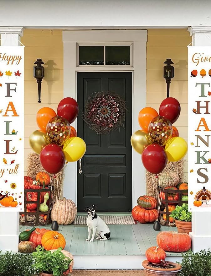 Fall Balloons, 50Pcs 12 In Thanksgiving Balloons in Burgundy Gold Orange Yellow Confetti, Autumn Latex Balloons for Family Dinner, Harvest Festival, Fall Party & Thanksgiving Decorations