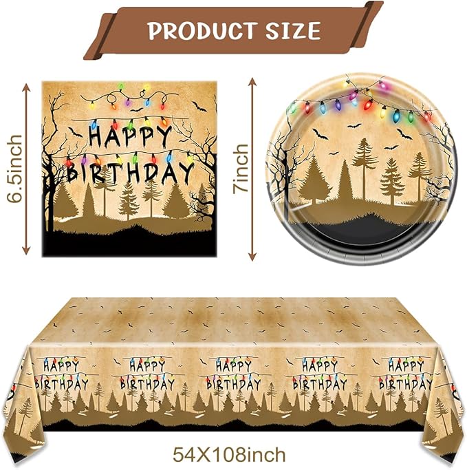 Spooky Rustic Party Plates Napkins and Tablecloth Horror Alphabet Dinnerware Tableware Sets Retro Colorful Light Bulbs Party Decorations Serves 20