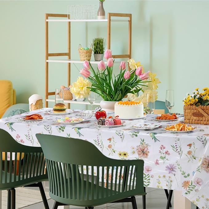 Zhehao 101 Pcs Spring Floral Party Decorations Wildflower Hummingbird Disposable Tableware Floral Paper Plates Napkin Tablecloth Party Decorations for Garden Picnic Baby Shower