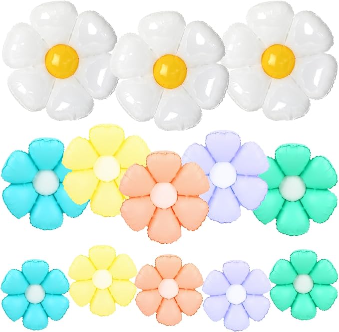 NOVWANG Colorful Daisy Balloons, 18pcs Daisy Flower Balloons Party Decorations for Birthday Wedding Baby Shower Party Decorations Supplies（Huge Balloon X 3, Medium X 5, Small X 10）