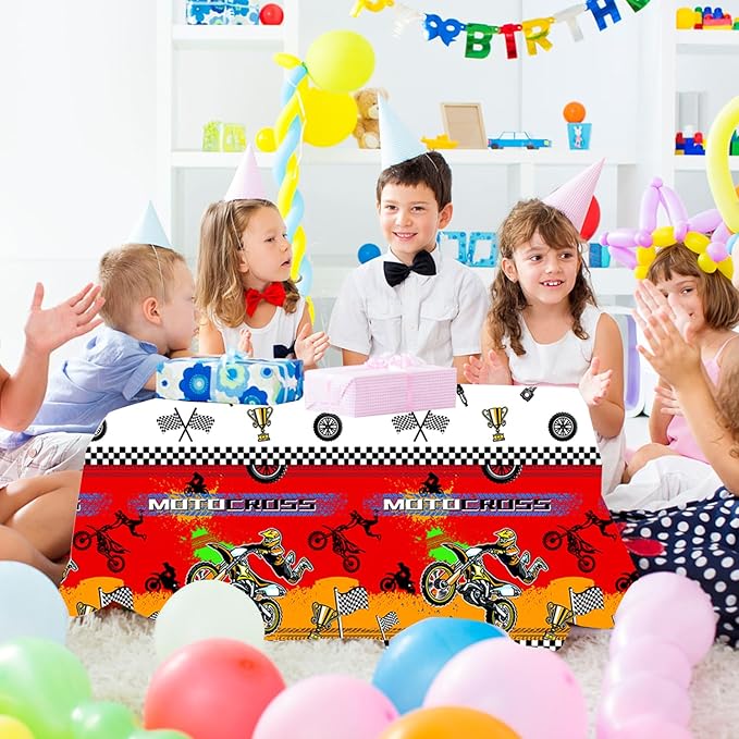 Egami 2pcs Dirt Bike Party Tablecloth for Motocross Supplies Decorations 87 inches x 51 inches for Motocross Dirt Bike Birthday Party Supplies