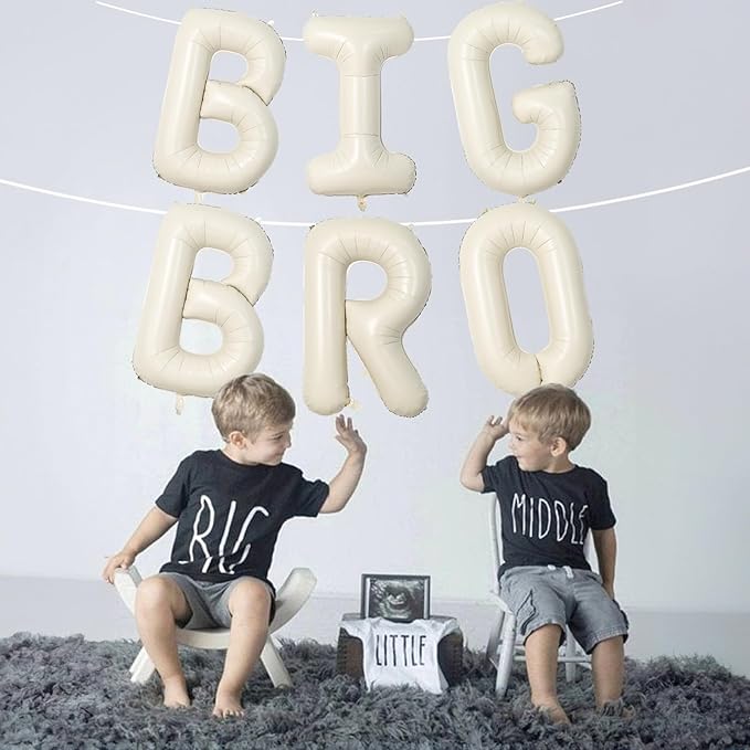 40 Inch Beige Big Bro Balloons Letter, Large Cream White Sand Big Bro Foil Balloon, Neutral Ivory Alphabet Mylar Balloon for Kid Newborn Boy Announcement Gender Reveal Baby Shower Party Decorations