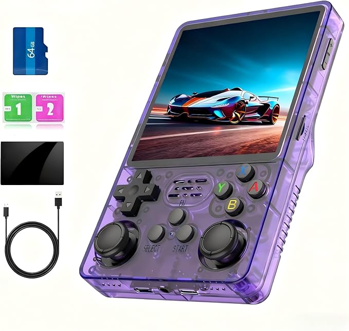 R36Plus Retro Handheld Gaming Console, Portable Retro Game Console,4.0" IPS Screen, Support 15000+ Games/26+ Emulator, Handheld Emulator(Transparent Purple/64G)