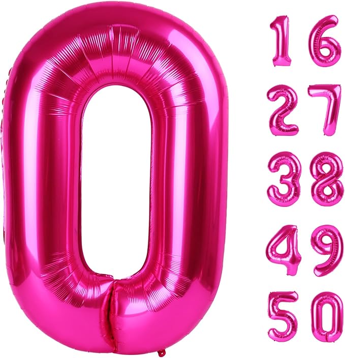Rose Red Number 0 Balloon 40 Inch,Jumbo Giant Mylar Hot Pink Number 0,Big Large Foil Helium Number Balloons, Balloons for 10 20 30 100 Birthday Party Decorations Supplies Anniversary Celebration