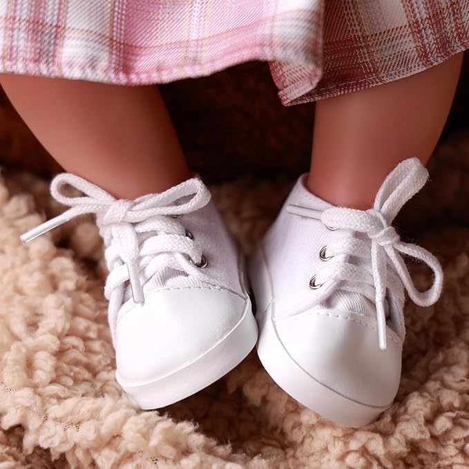 BABESIDE Reborn Baby Doll Shoes, 17-22 Inch Baby Doll Accessories Doll Canvas Shoes with Laces for Realistic Babydolls Girls & Boys, White with Letter Pattern