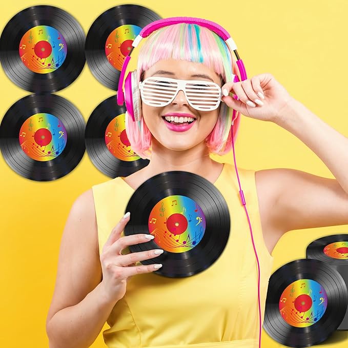 100 Pcs Vinyl Record Themed Napkins 50's Theme Party Decorations for 1950's Music Birthday Rock Party Supplies Back to 50s Rock Paper Napkins Music Roll Favors Throwback Retro