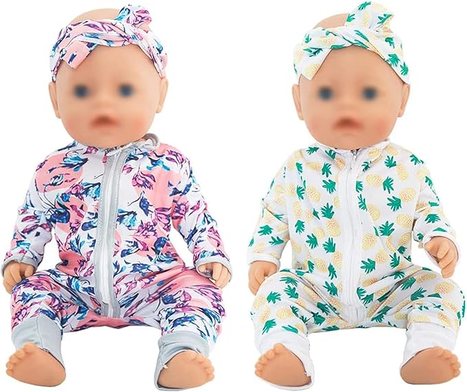 SOTOGO 5 Sets Doll Clothes Outfits Jumpsuits with 5 Headbands for 14 to 17 Inch New Born Dolls, 15 Inch Dolls and American 18 Inch Doll Clothes and Accessories