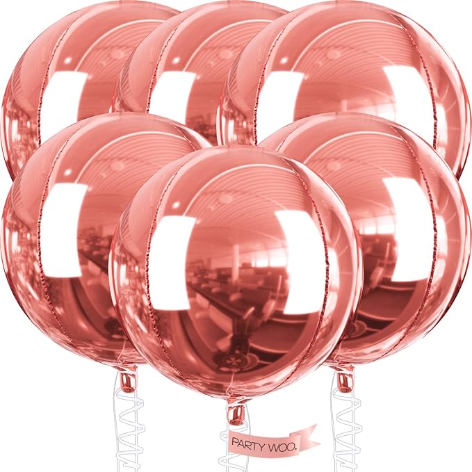 PartyWoo Rose Gold Foil Balloons 6pcs 32 Inch Large Round Foil Big Giant 4D Jumbo Inflatable Mirror Ball Mylar Balloons for Baby Shower Floral Birthday Wedding Bachelorette Party Decorations