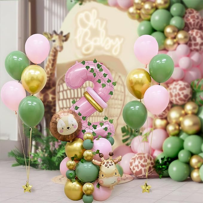 Jungle Safari Birthday Balloons, Pink Animal Balloons Birthday Party Supplies for Safari Birthday Wedding Shower Party Decorations (Number 4)
