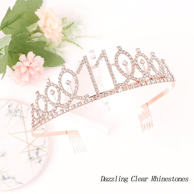 CIEHER 11th Birthday Crown + Sash + Pearl Pin Set, It's My Birthday Sash, 11th Birthday Tiara, Birthday Decorations & Gifts