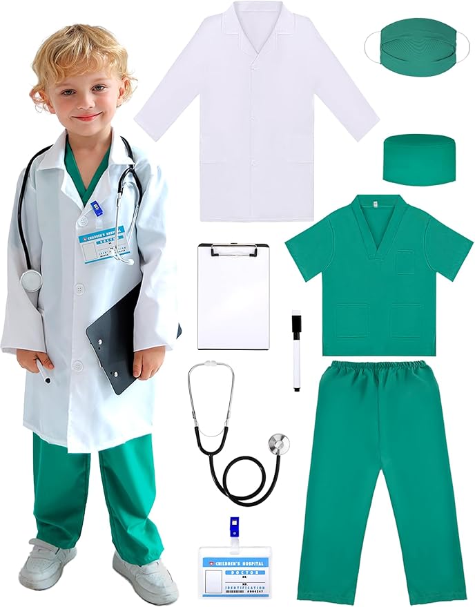 Liberry Doctor Costume for Kids 3 4 5 6 Years Old, Toddler Dress Up Clothes with Nurse Scrubs and Real Stethoscope, Pretend Play Doctor Kit for Boys Girls Gift