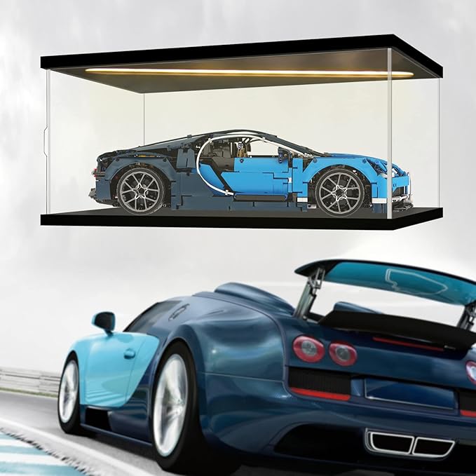 Acrylic Display Case for Collectibles Clear Acrylic Boxes for Display Action Figures Car Model Building Kit 42083 Display Case Room Decoration Box(Black-Solid Yellow; 23.6*15.7*9.8 inch)