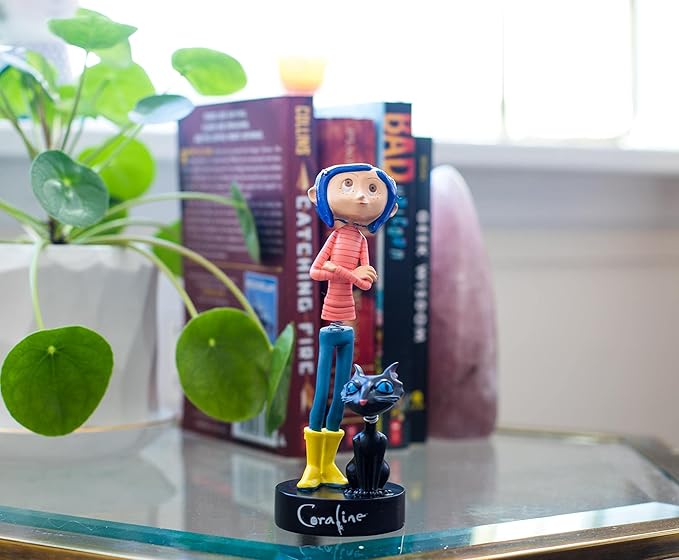 Surreal Entertainment Coraline with Cat PVC Bobble Figure Statue | Collectible Bobblehead Action Figure, Desk Toy Accessories | Novelty Gifts for Home Office Decor | 6.5 Inches Tall