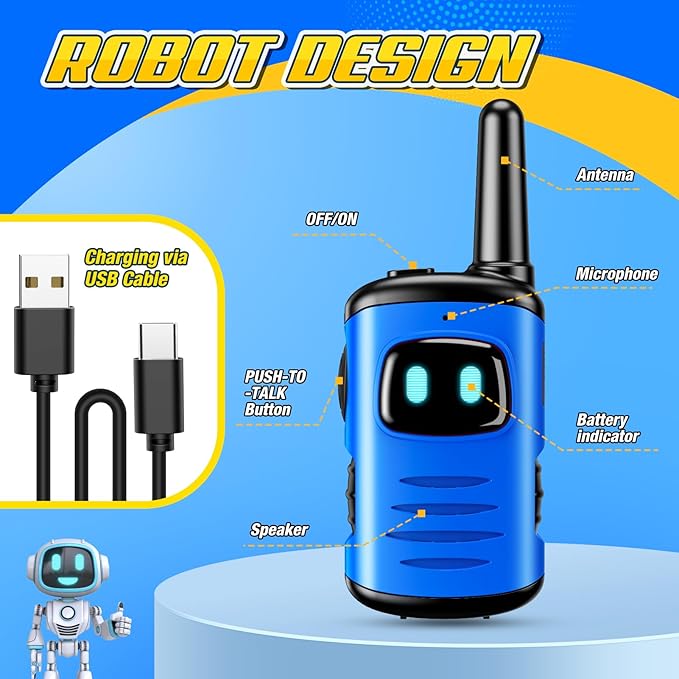 Rechargeable Walkies Talkies for Kids Toys: 2 Pack Walkie Talkies for Kids Easter Birthday Gifts for 3 4 5 6 7 8 Year Old Boys Grandkids Toys for 3-8 Year Old Boys
