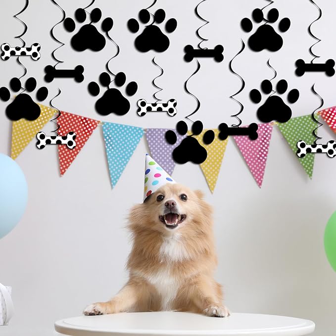 60PCS Dog Birthday Party Decorations Puppy Birthday Decorations Dog Party Hanging Swirl Dog Paw Bone Ceiling Streamers Garland Dog Themed Party Banner for Girl Boy Kids Pet Dog Baby Shower Decor
