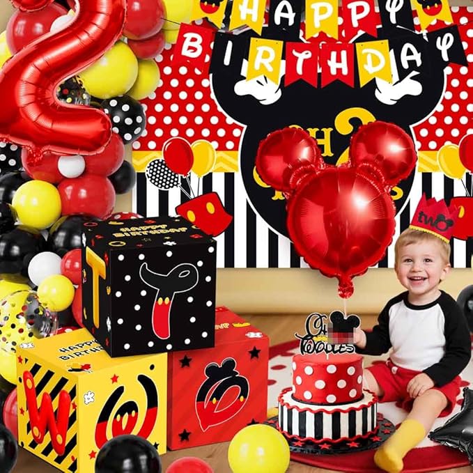 Mouse 2nd Birthday Party Decorations Mouse Second Birthday Balloon Boxes with Letters, 2 Years Old Bday Party Idea for Baby Boys|Girls