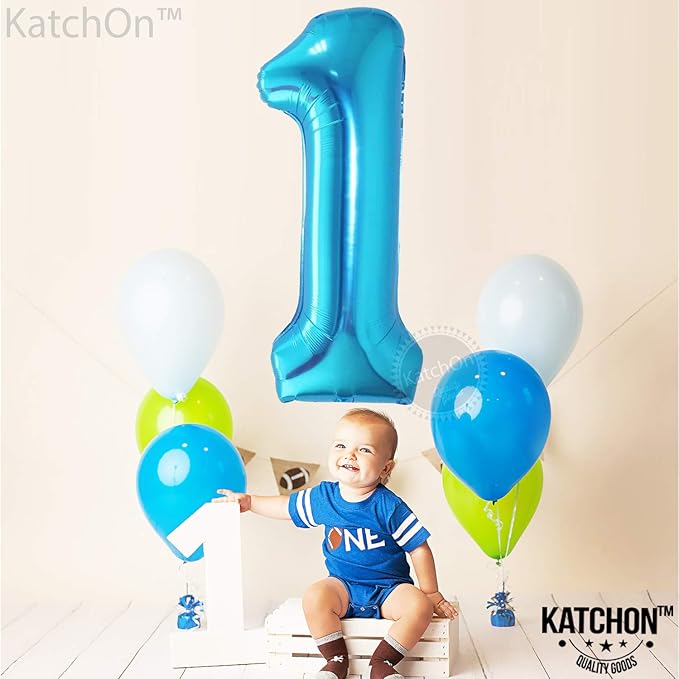 KatchOn, Blue Number 1 Balloon for 1st Birthday - 40 Inch | 1 Balloon Number | One Balloons for 1st Birthday Decorations, Blue Bday Decoration | Happy Anniversary Decorations