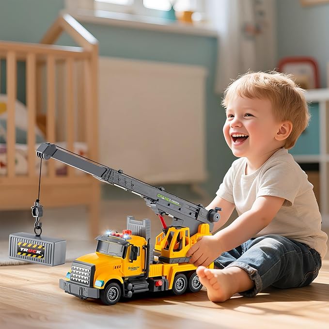 Large Crane Truck Toys for 3 4 5 6 7 8 Year Old Boys, Truck with Loading Crane,Lights and Sounds Vehicles Toy for Kids Childs Toddlers Christmas Birthday Gift
