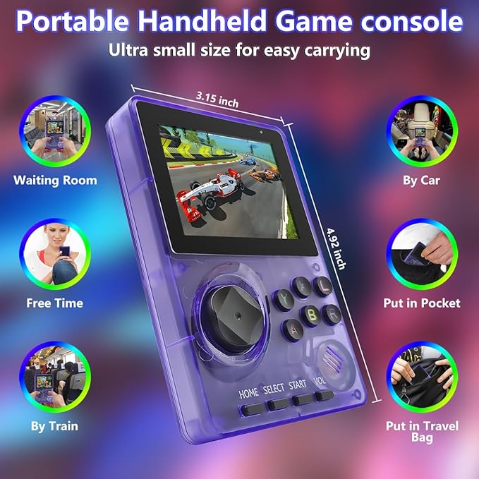 16 Bit Game Console 2.8-inch Super Wide Lcb Preloaded 100 HD Handheld Video Game Seniors Electronic Games Player Birthday Present Xmas (Transparent Purple)