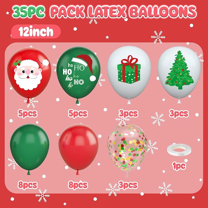 Merry Christmas Party Balloons,12 Inch Xmas Style Red Green White Print Balloons for Christmas Theme Party Supplies
