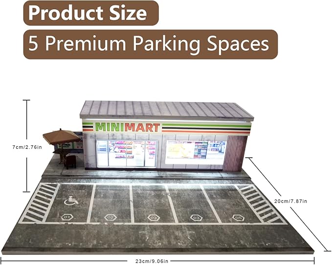 1/64 Model Car Display Shop Case for Adults, Premium in-House-Design Scale Diecast Parking Garage for Toy Cars, Toys Car Garage, Scenic Diorama Display Car Park with ith LED Lamps, Gifts for Men